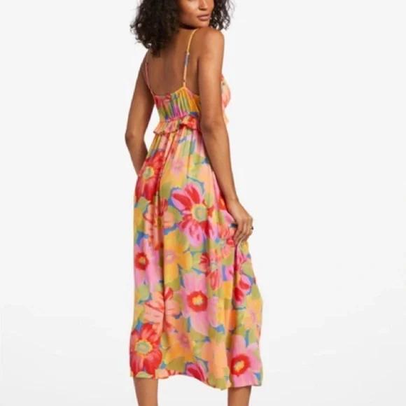 Billabong Rebel Heart Multicolor Floral Print Ruffle Dress. Medium - Picture 3 of 10